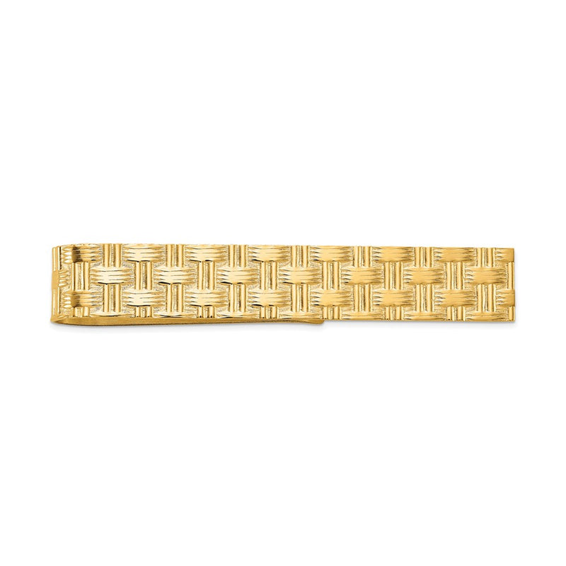 14K Yellow Gold Men's Textured Basketweave Pattern Tie Bar