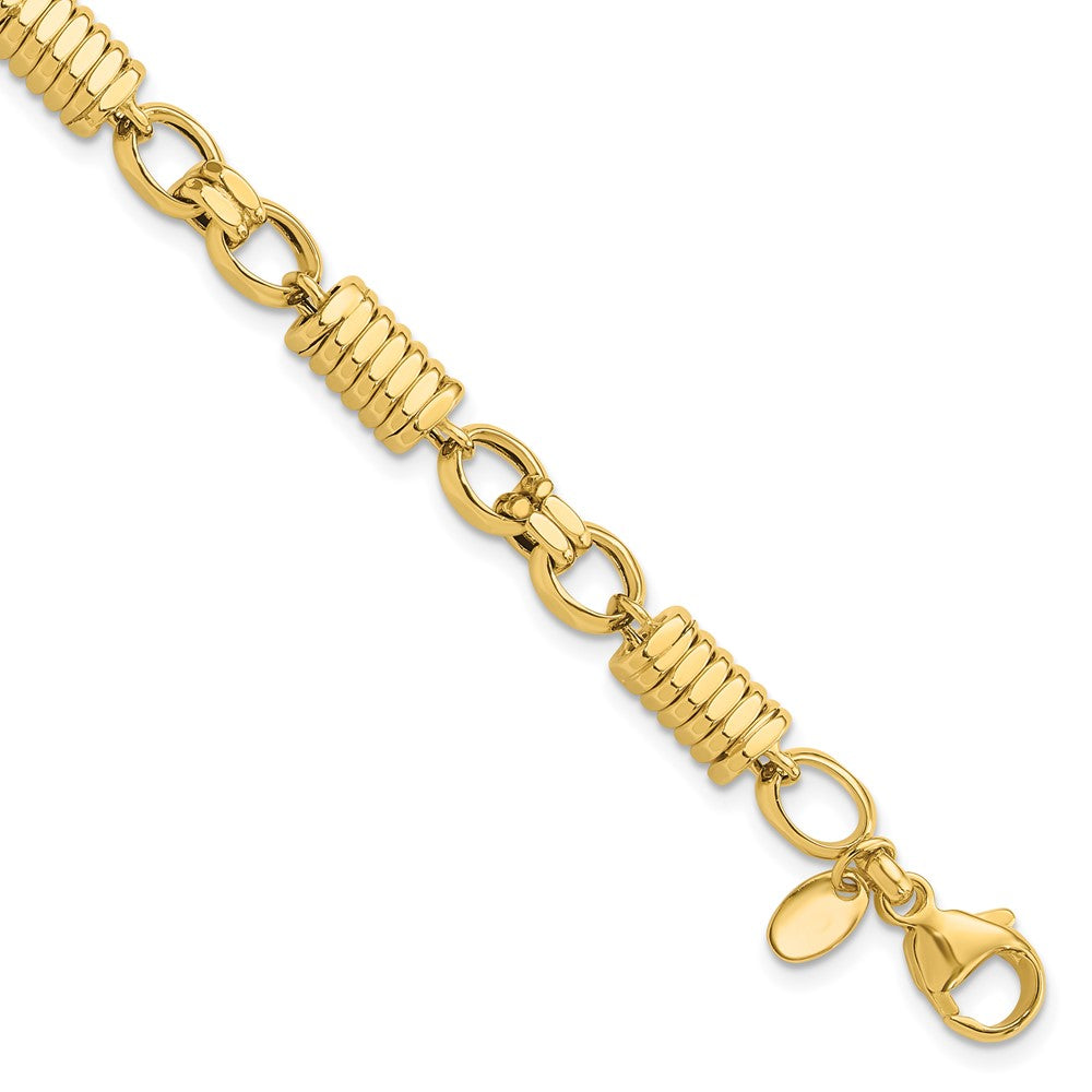 14K Yellow Gold Polished and Grooved 5.4mm Fancy Link 8.5 Inch Mens Bracelet