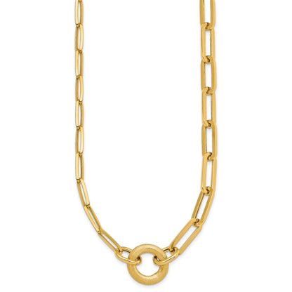 14K Yellow Gold Polished And Brushed Paperclip Link With Circle 18 Inch Necklace