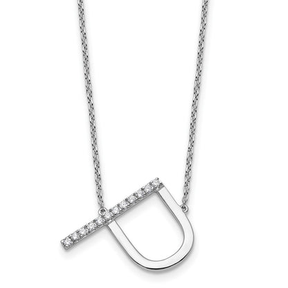 14K White Gold Sideways Diamond Initial P 18 Inch Necklace