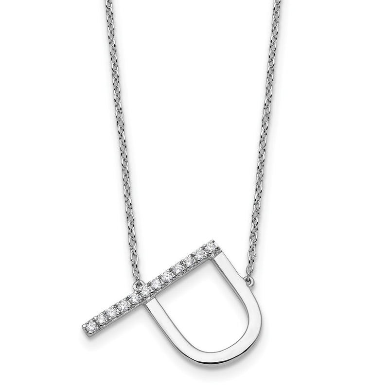 14K White Gold Sideways Diamond Initial P 18 Inch Necklace