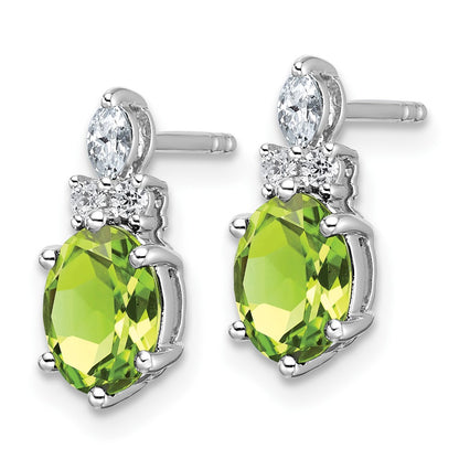 14K White Gold Diamond and 7x5 Oval August/Peridot Post Earrings