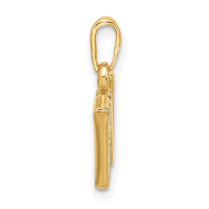 14K Yellow Gold with Rhodium Diamond Letter W Initial Pendant