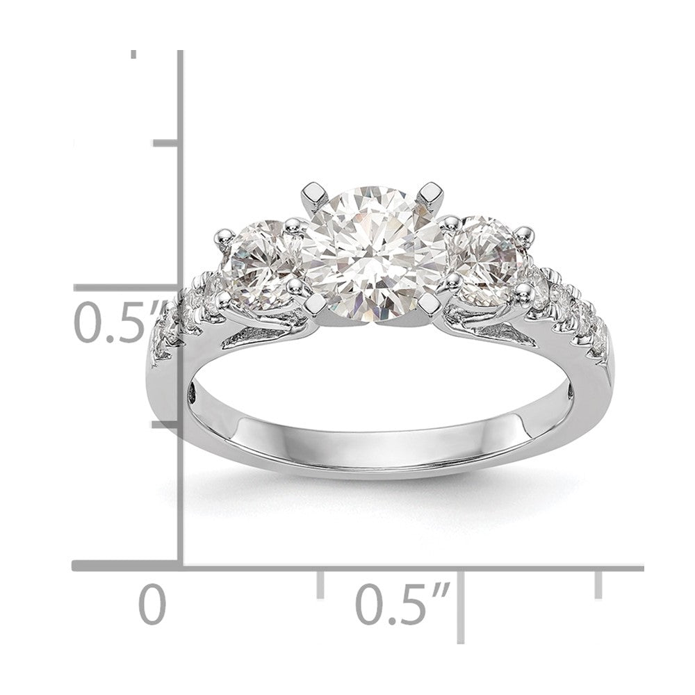 14K White Gold 3-Stone Plus Peg Set Center Diamond Semi-mount Engagement Ring