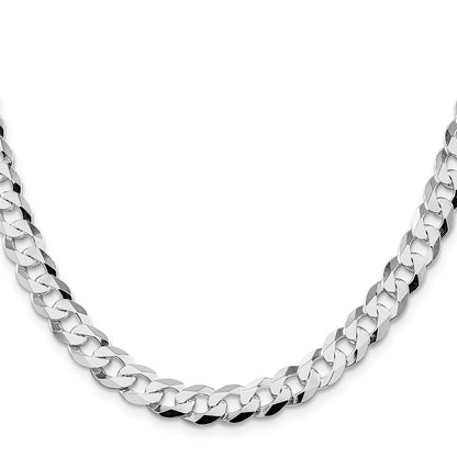 Sterling Silver Rhodium-plated 8.5mm Flat Curb 30 Inch Chain