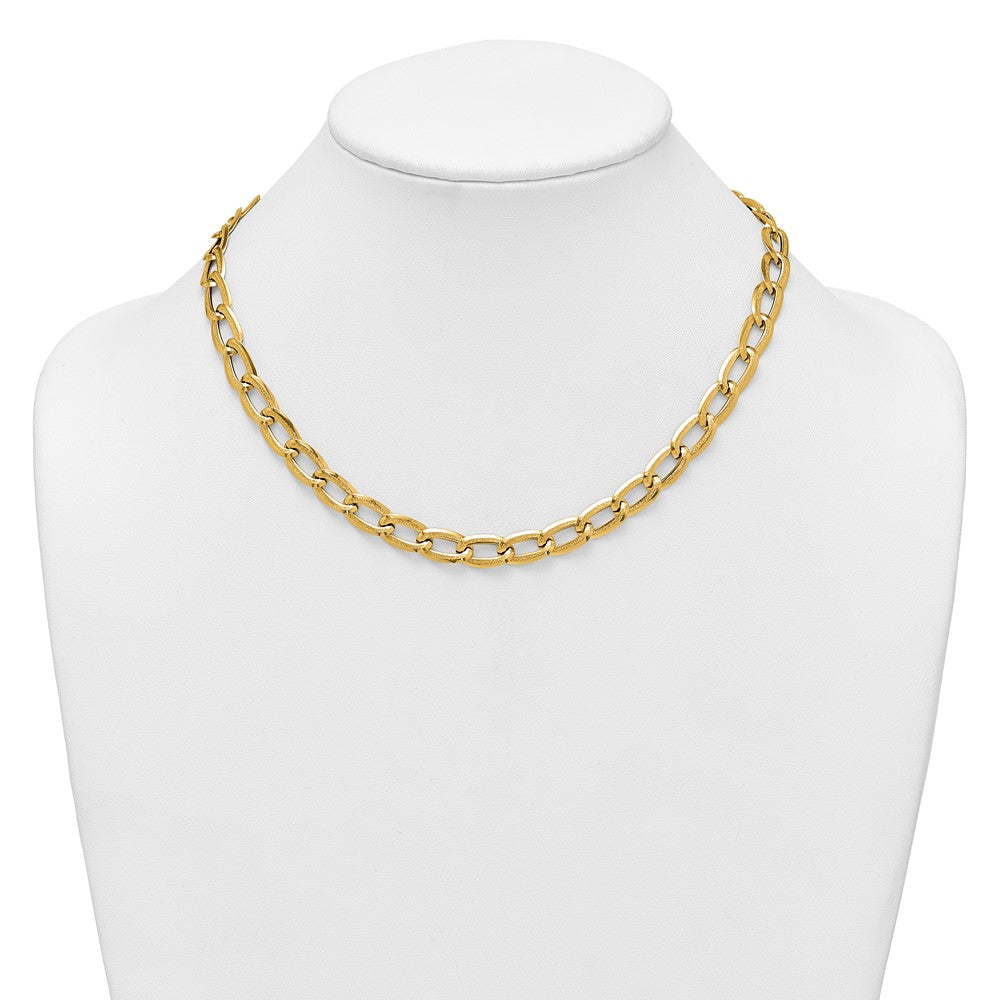 14K Yellow Gold Polished And Textured 8mm Long Curb Link 18 Inch Necklace