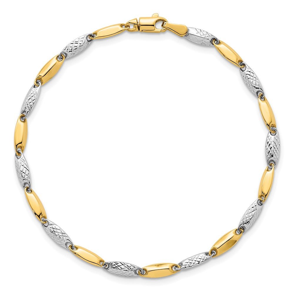 14K Two-Tone Gold Two-tone Polished and Textured Fancy Marquise-shaped Link 7.5 Inch Bracelet