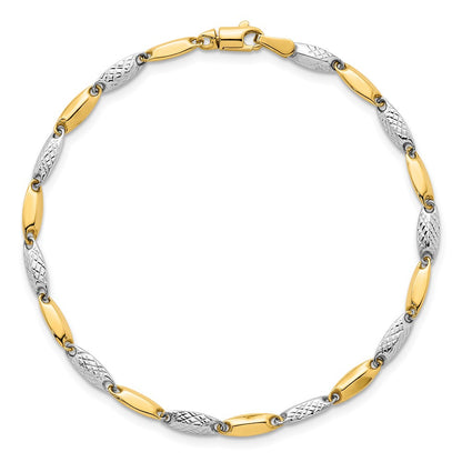 14K Two-Tone Gold Two-tone Polished and Textured Fancy Marquise-shaped Link 7.5 Inch Bracelet