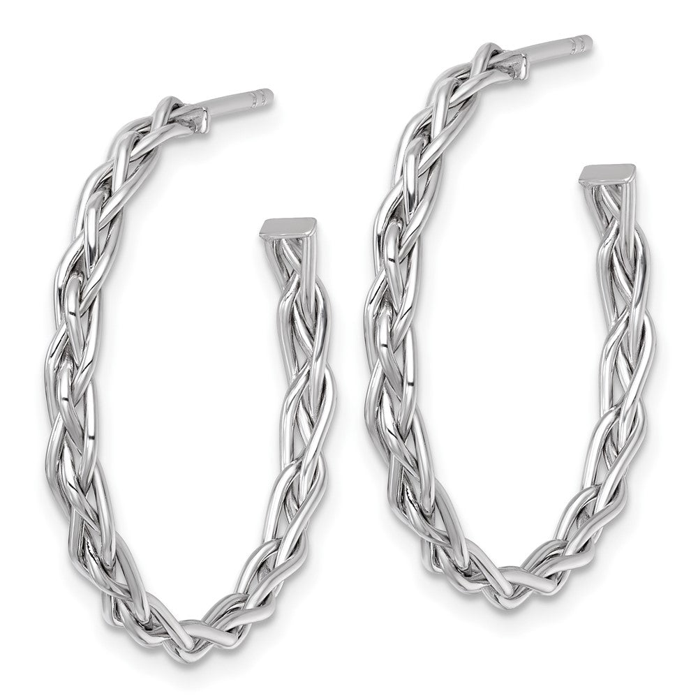 14K White Gold Rhodium-plated Polished Woven Braid 3 x 29mm C-Hoop Post Earrings