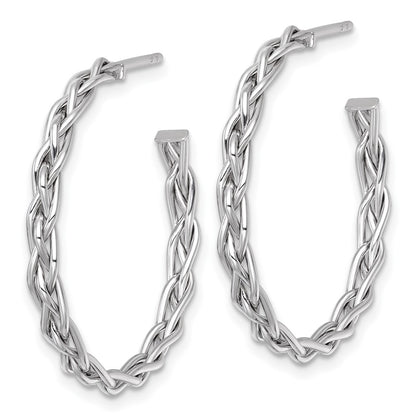 14K White Gold Rhodium-plated Polished Woven Braid 3 x 29mm C-Hoop Post Earrings