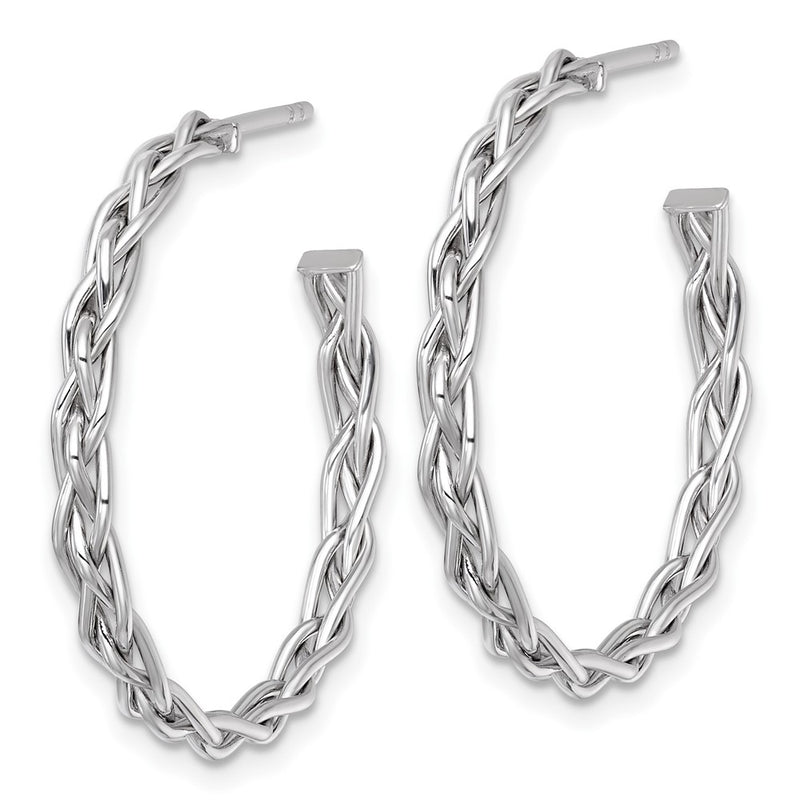 14K White Gold Rhodium-plated Polished Woven Braid 3 x 29mm C-Hoop Post Earrings