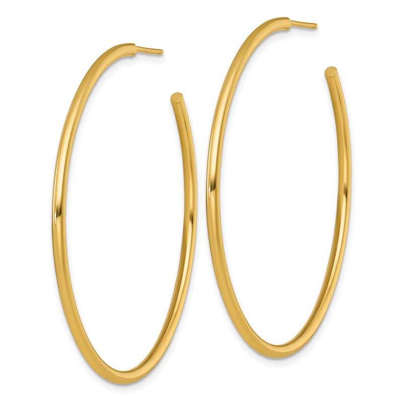 14K Yellow Gold Polished 2.0 x 50mm Tube C-Hoop Post Earrings