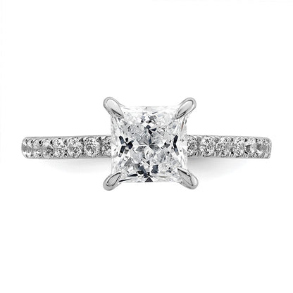14K White Gold 2 carat Certified Lab Grown Diamond VS+ F+ Princess Complete Solitaire with Flair Engagement Ring