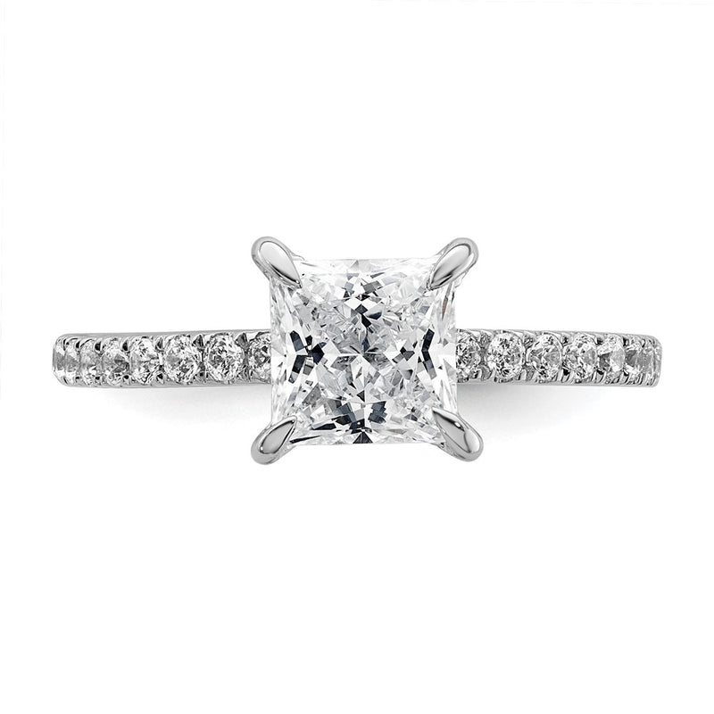 14K White Gold 2 carat Certified Lab Grown Diamond VS+ F+ Princess Complete Solitaire with Flair Engagement Ring