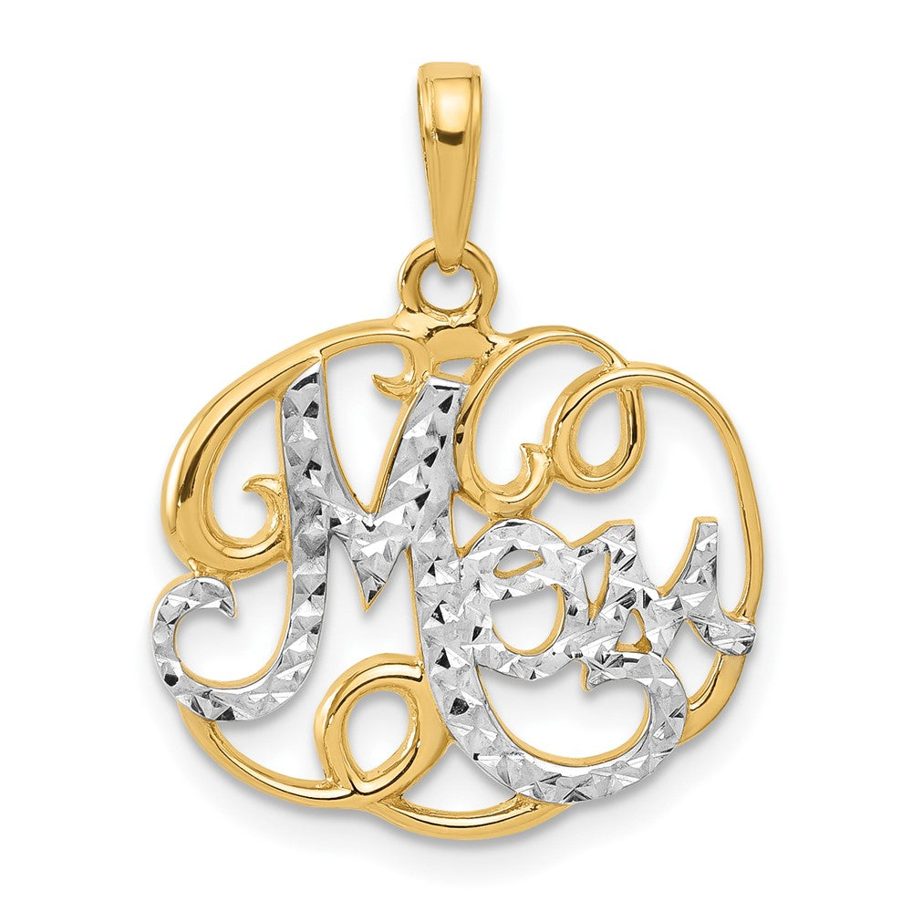 14K Yellow Gold and Rhodium Diamond-cut MOM in Fancy Pendant