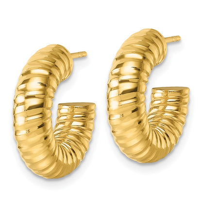 14K Yellow Gold Polished 5.00mm Textured Tube C-Hoop Post Earrings