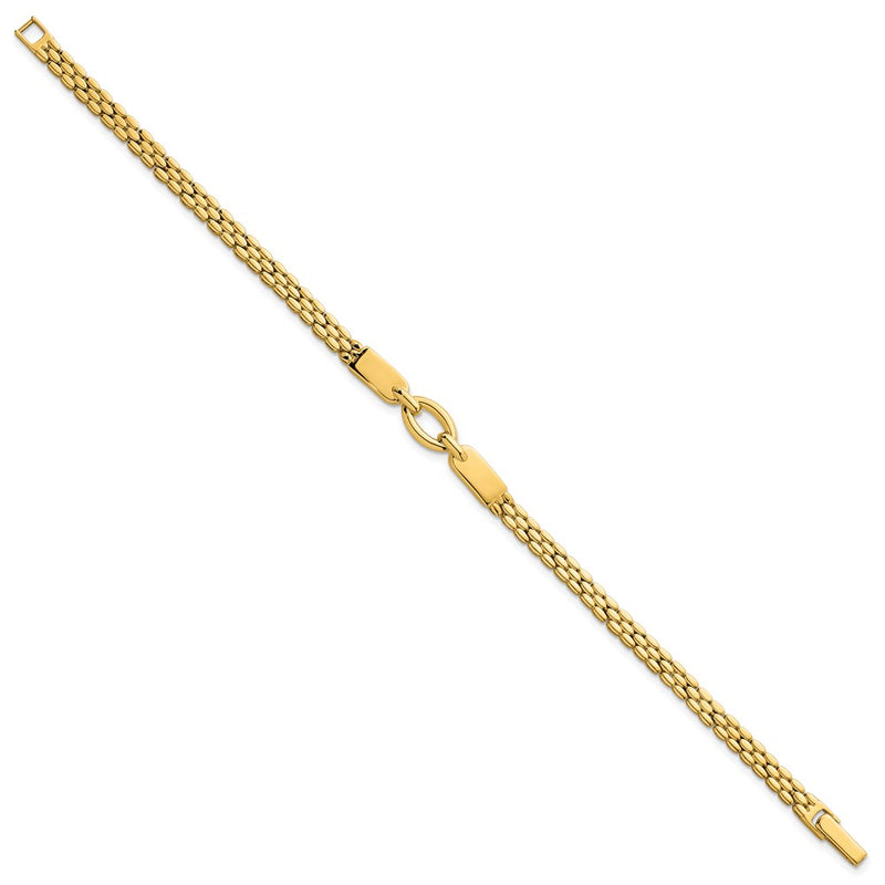 14K Yellow Gold Polished Fancy Oval Center Brick Link Chain Bracelet