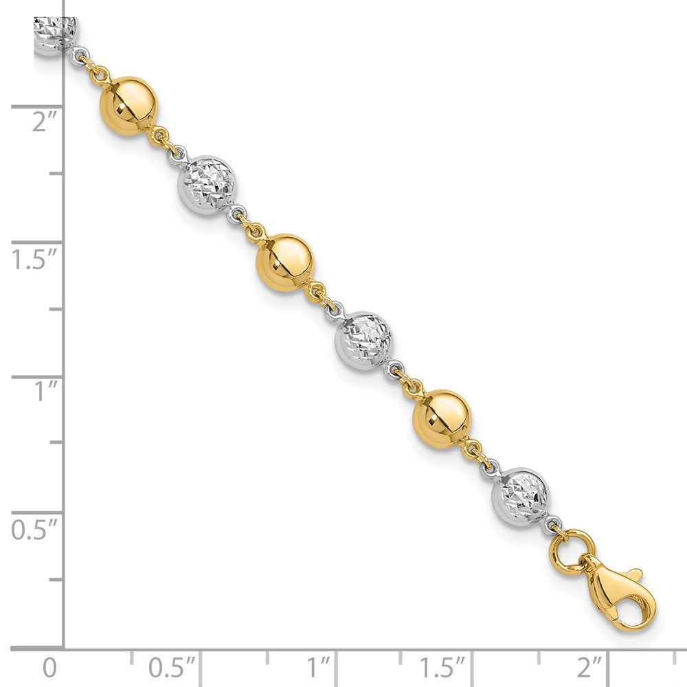 14K Two-Tone Gold Two-tone Polished and Diamond-cut Puffed Beads 7.75 Inch Bracelet