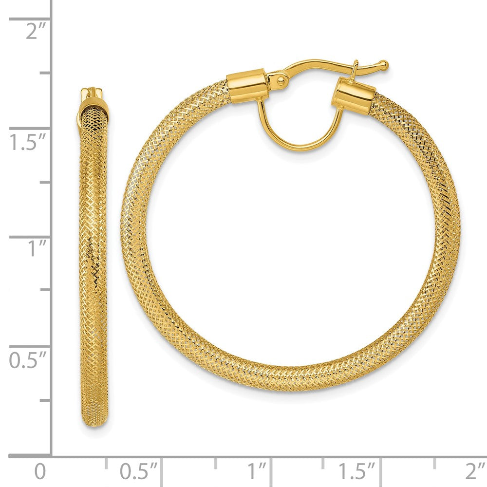 14K Yellow Gold Polished 3.3mm x 40mm Flexible Mesh Hoop Earrings