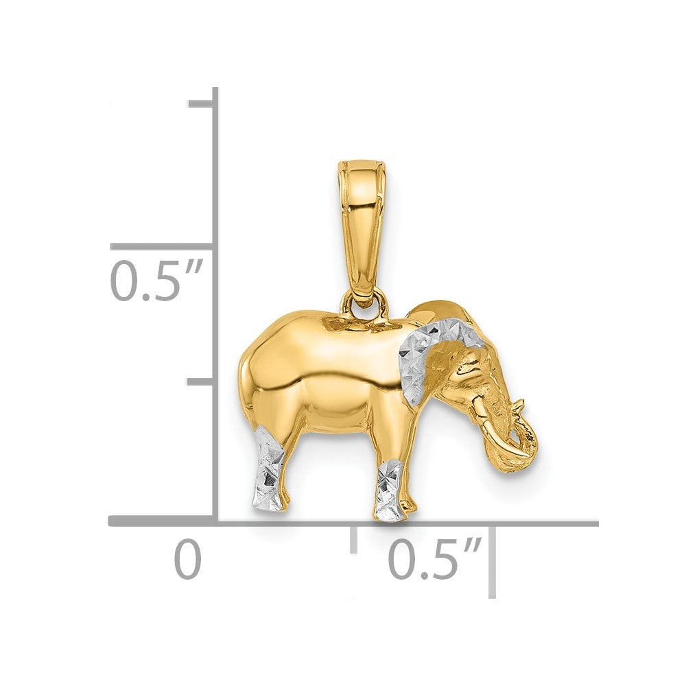 14K Yellow Gold and Rhodium Diamond-cut 3-D Elephant Pendant