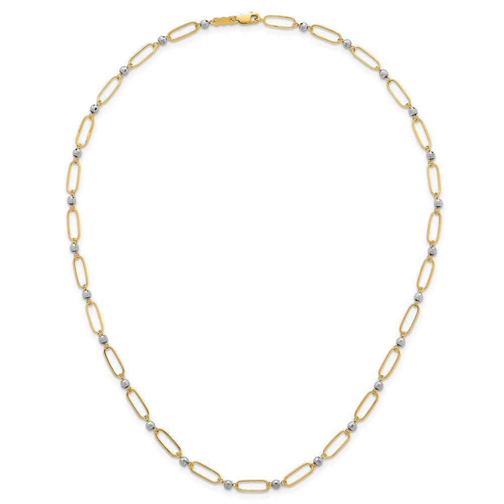 14K Two-Tone Gold Two-tone Polished Paperclip Links and Faceted Beads 18 Inch Necklace