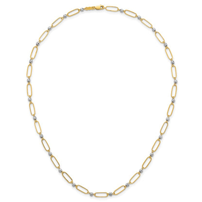 14K Two-Tone Gold Two-tone Polished Paperclip Links and Faceted Beads 18 Inch Necklace