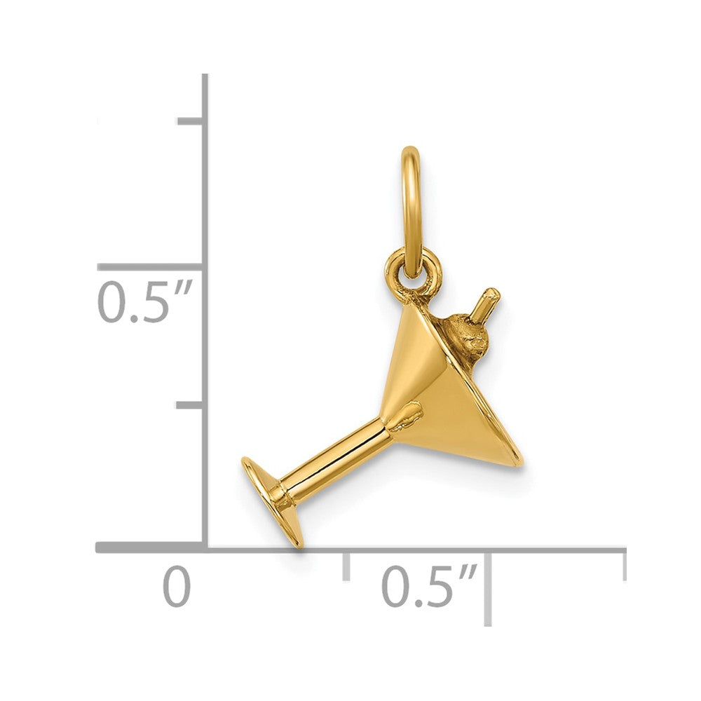 14K Yellow Gold Fancy Martini Glass With Olives Charm