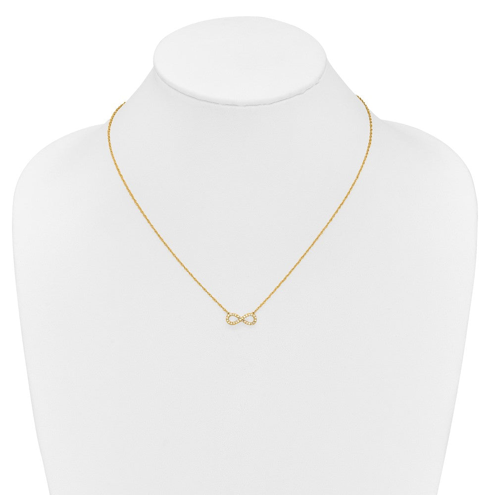 14K Yellow Gold Polished 1/6 carat Diamond Infinity Symbol 18 Inch Necklace
