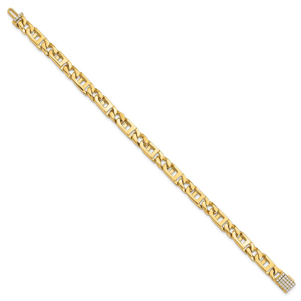 14K Yellow Gold Hand-polished 5.9mm Fancy Link 1.75 carat Diamond Clasp Chain Bracelet