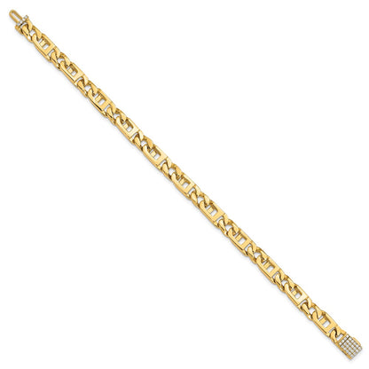 14K Yellow Gold Hand-polished 5.9mm Fancy Link 1.75 carat Diamond Clasp Chain Bracelet