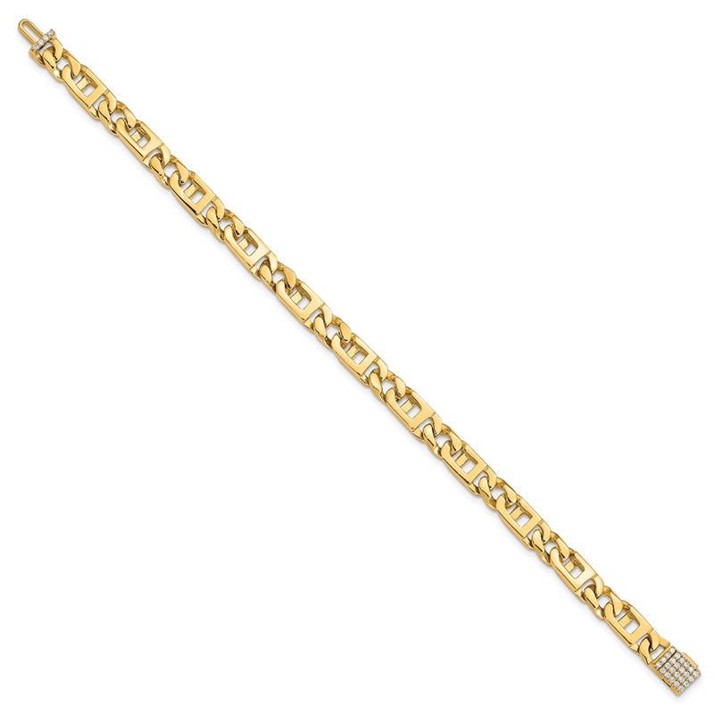 14K Yellow Gold Hand-polished 5.9mm Fancy Link 1.75 carat Diamond Clasp Chain Bracelet