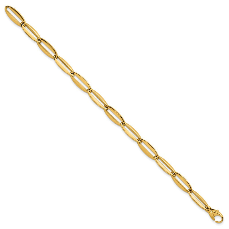 14K Yellow Gold Polished 7mm Long Oval Link 7.5 Inch Bracelet