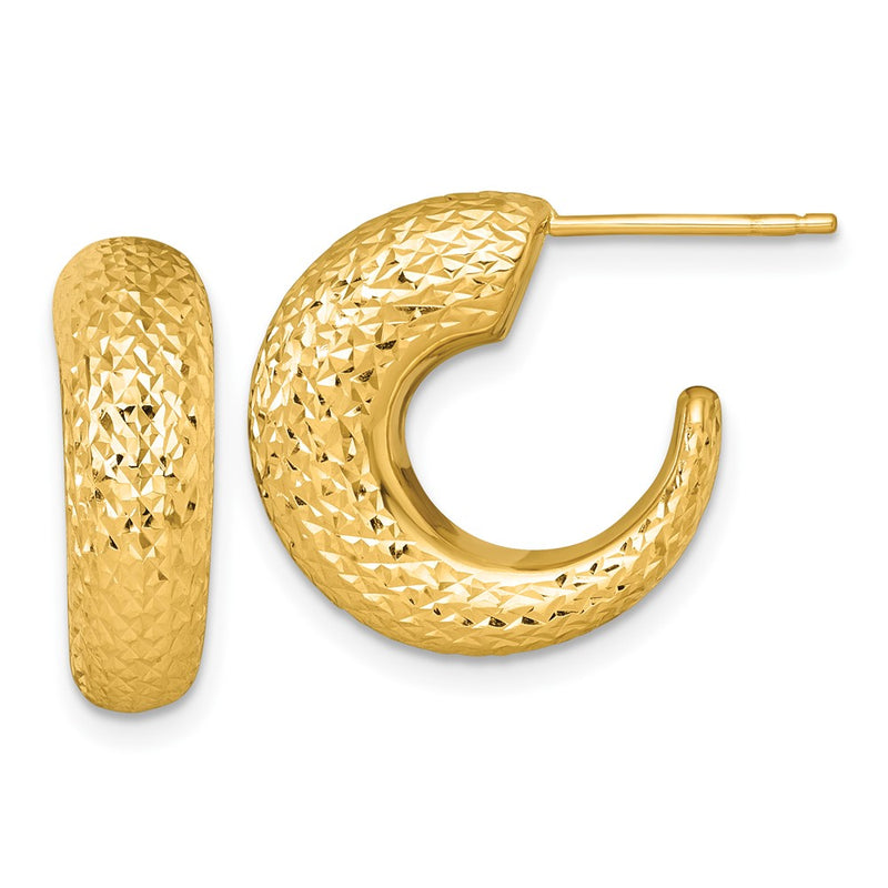 14K Yellow Gold Polished Diamond-cut Hollow C-Hoop Post Earrings