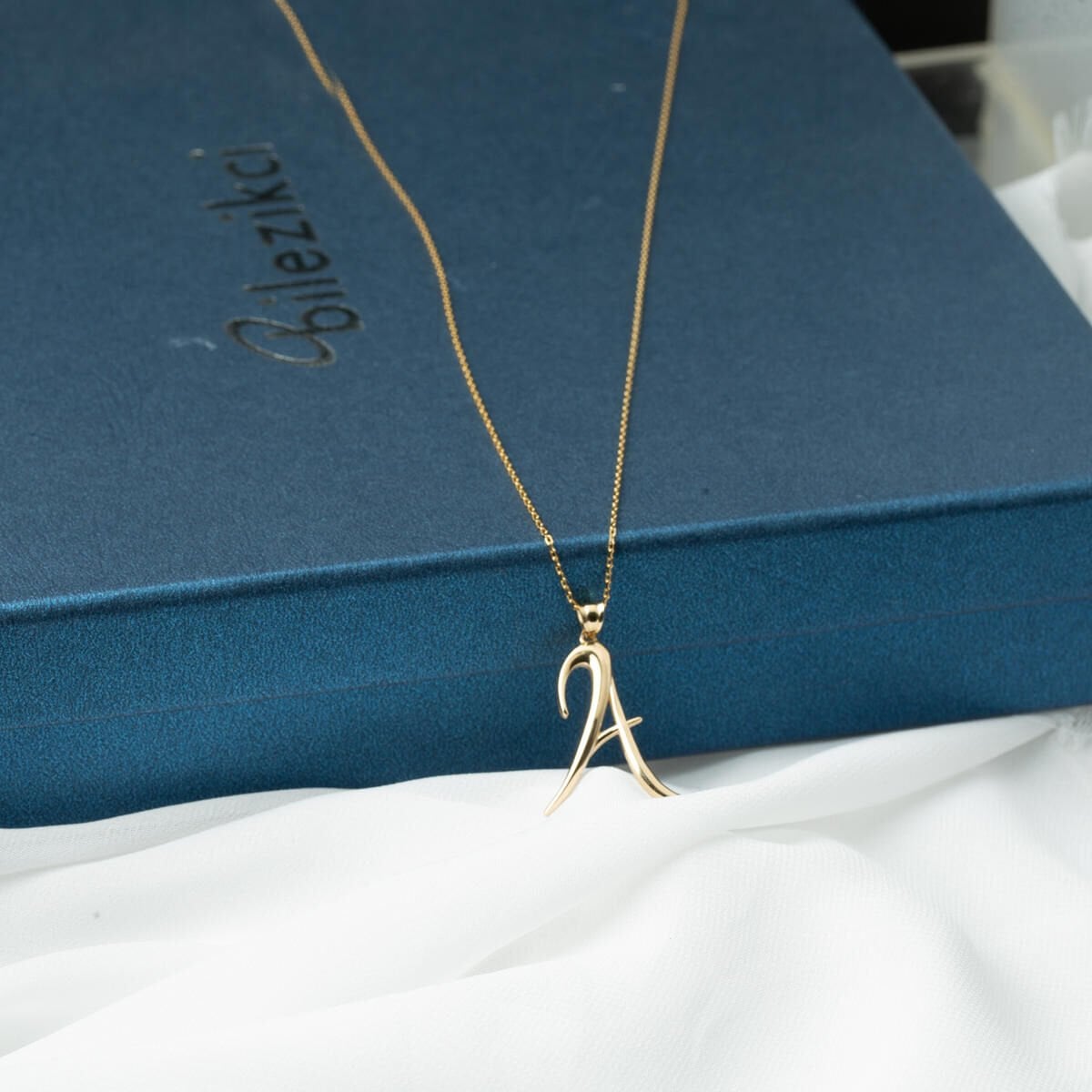 14K Yellow Gold Initial A Necklace