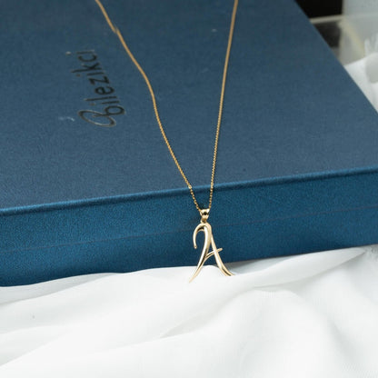 14K Yellow Gold Initial A Necklace