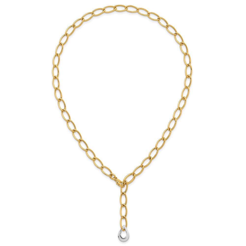 14K Two-Tone Gold Two Tone Polished 6.5mm Fancy Curb Link With Teardrop 18 Inch Lariat Necklace