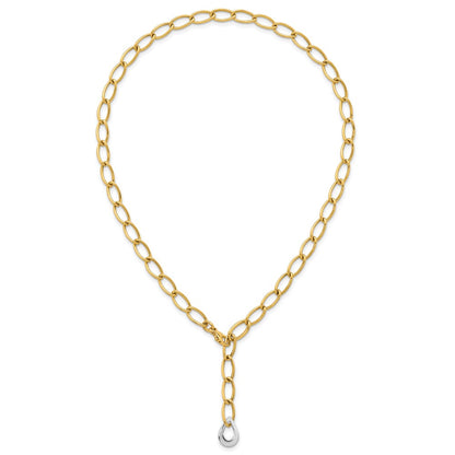 14K Two-Tone Gold Two Tone Polished 6.5mm Fancy Curb Link With Teardrop 18 Inch Lariat Necklace