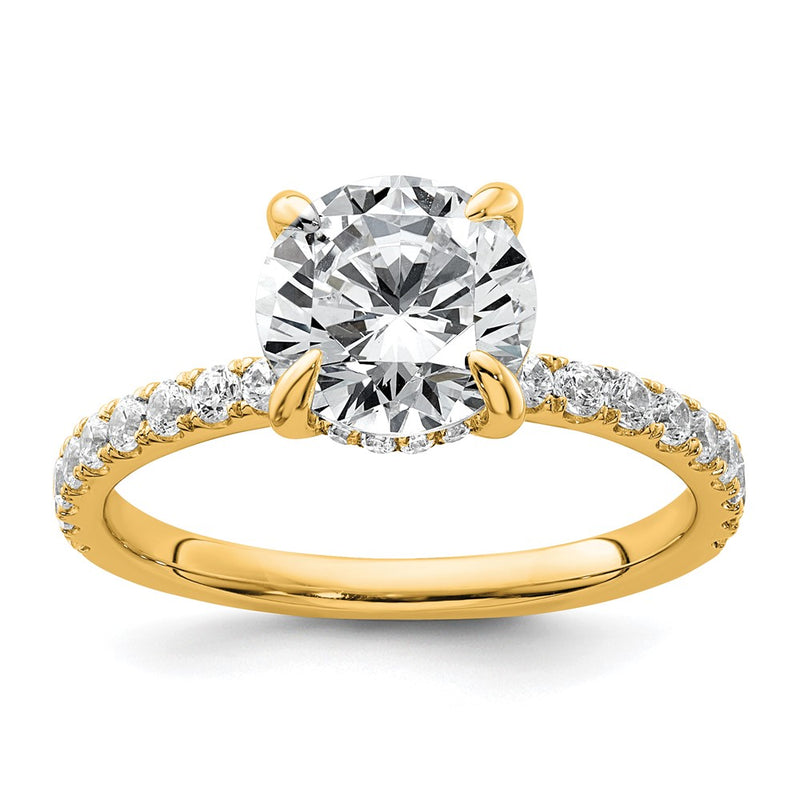 14K Yellow Gold 2 3/8 carat Certified Lab Grown Diamond VS/SI+ G+ Round Complete Solitaire with Flair Engagement Ring