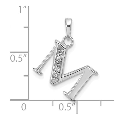 14K White Gold Diamond Letter M Initial Pendant