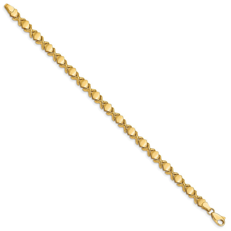14K Yellow Gold Brushed and Polished -X-Design Stampato 7 Inch Bracelet