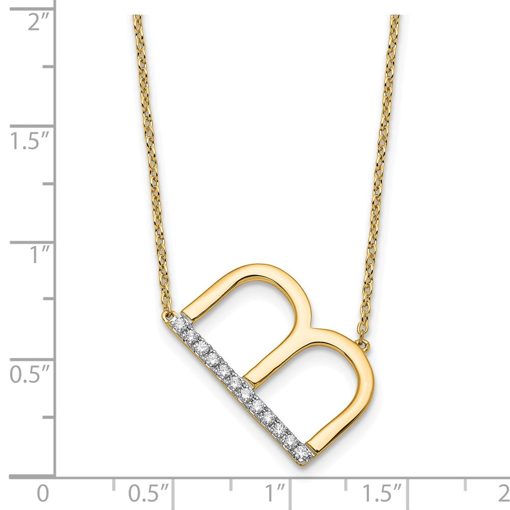 14K Yellow Gold Sideways Diamond Initial B 18 Inch Necklace