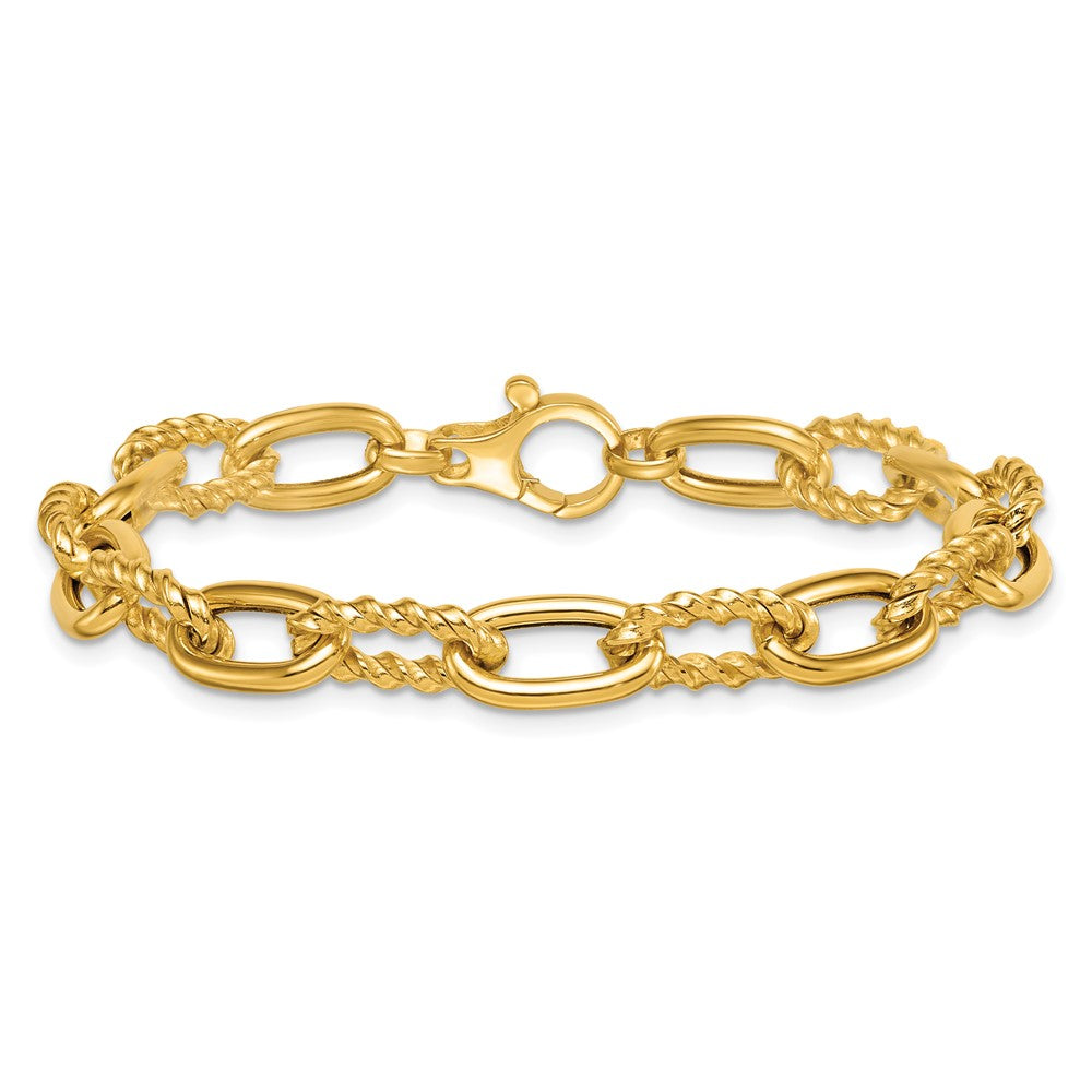 14K Yellow Gold Polished 8mm Fancy and Twisted Oval Link 7.5 Inch Bracelet