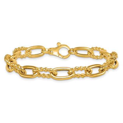 14K Yellow Gold Polished 8mm Fancy and Twisted Oval Link 7.5 Inch Bracelet