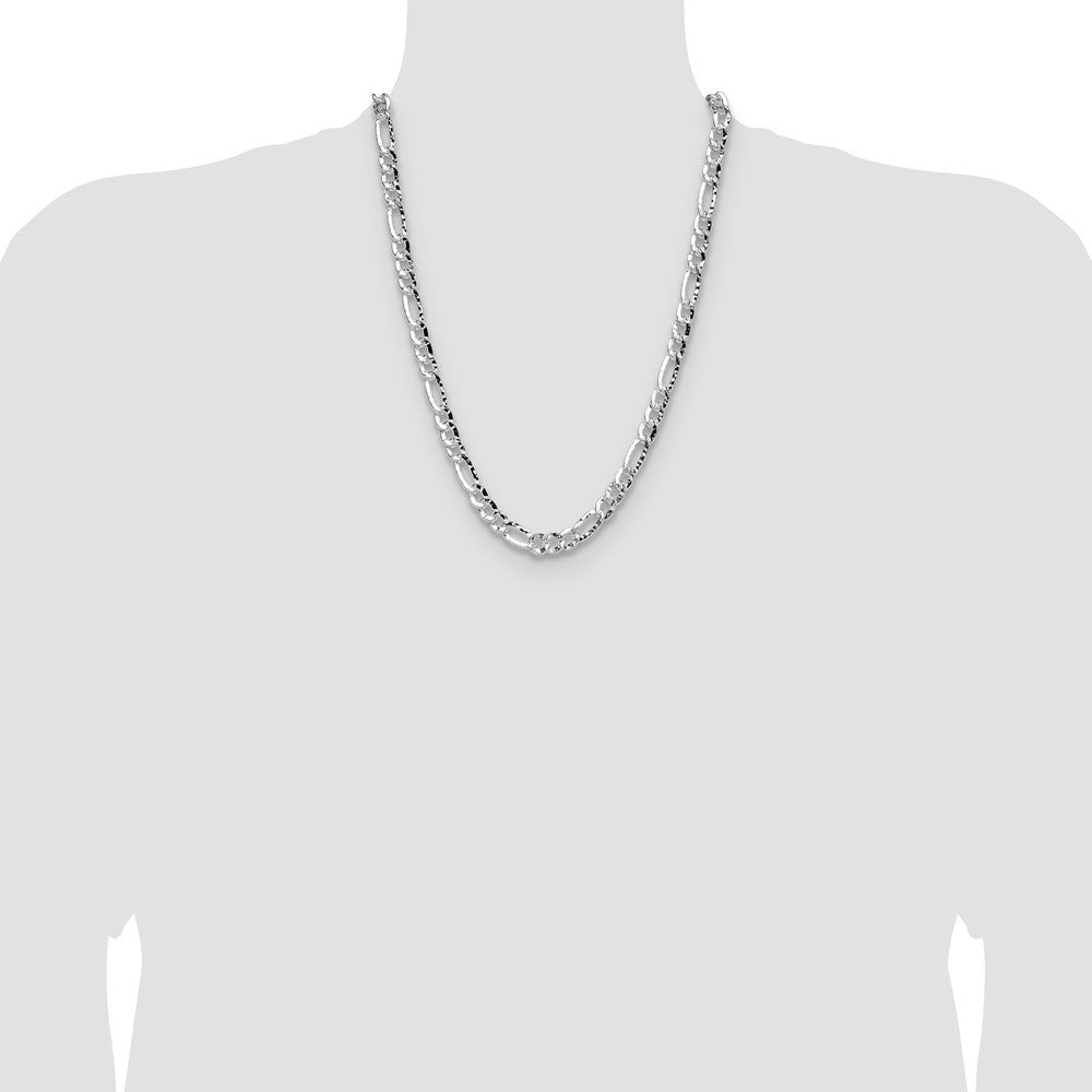 Sterling Silver 7.6mm Hammered Figaro Chain Necklace