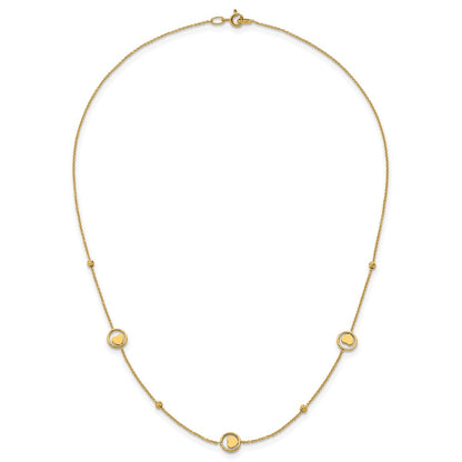 14K Yellow Gold Polished Heart in Circle with Diamond-cut Beads 7-Station 16.75 Inch Necklace