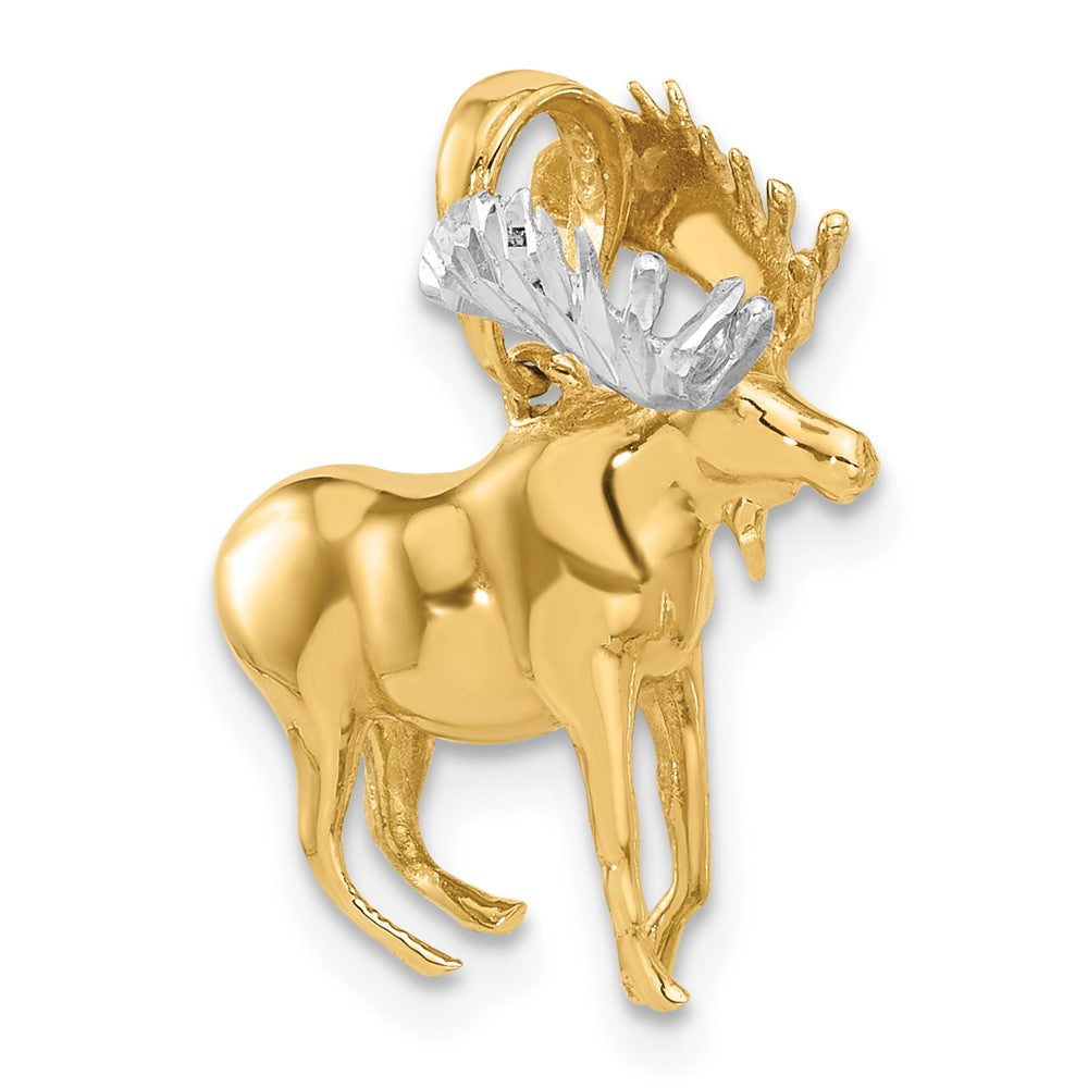 14K Yellow Gold and Rhodium Diamond-cut 3-D Moose Pendant