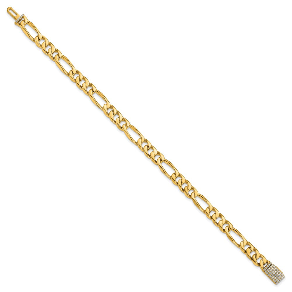 14K Yellow Gold Hand-polished 7mm Figaro Link 1.75 carat Diamond Clasp Chain Bracelet