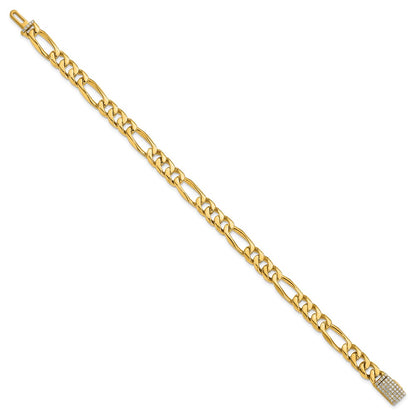 14K Yellow Gold Hand-polished 7mm Figaro Link 1.75 carat Diamond Clasp Chain Bracelet