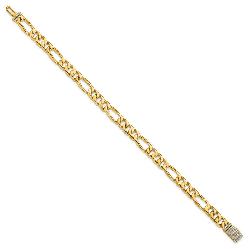 14K Yellow Gold Hand-polished 7mm Figaro Link 1.75 carat Diamond Clasp Chain Bracelet