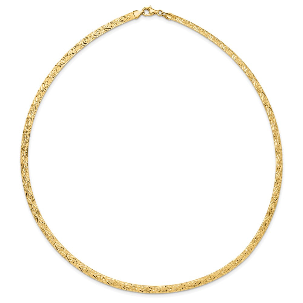 14K Yellow Gold Flat 4mm Fancy Diamond-cut Reversible to High Polished 17.25 Inch Omega Necklace